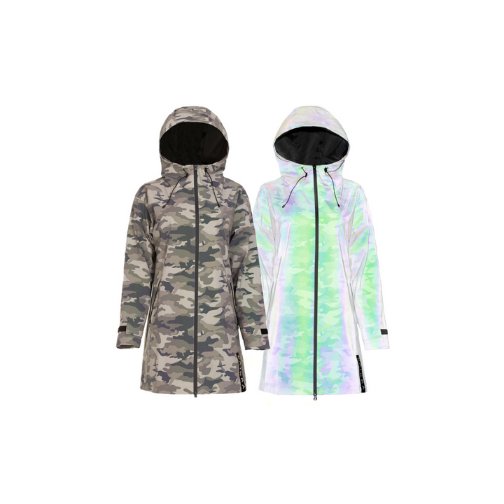 Camouflage sterk reflecterende regenjas voor dames